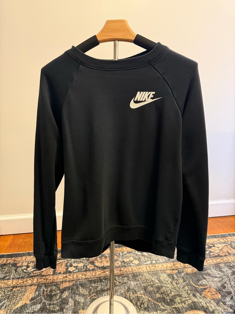 Nike Women’s Black Crewneck Sweatshirt with White Swoosh